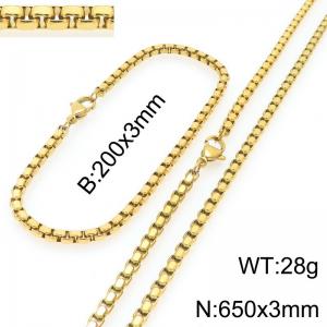 Stainless Steel Square Pearl Bracelet & Necklace  Lobster Clasp Gold Color Jewelry Sets - KS227002-Z