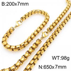 Stainless Steel Square Pearl Bracelet & Necklace  Lobster Clasp Gold Color Jewelry Sets - KS227030-Z