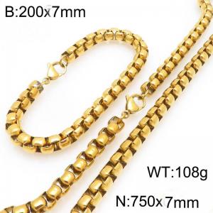 Stainless Steel Square Pearl Bracelet & Necklace  Lobster Clasp Gold Color Jewelry Sets - KS227032-Z