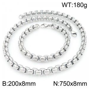 Stainless Steel Square Pearl Bracelet & Necklace  Lobster Clasp Trend Jewelry Sets - KS227039-Z