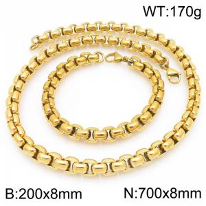 Stainless Steel Square Pearl Bracelet & Necklace  Lobster Clasp Gold Color Jewelry Sets - KS227045-Z