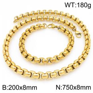 Stainless Steel Square Pearl Bracelet & Necklace  Lobster Clasp Gold Color Jewelry Sets - KS227046-Z