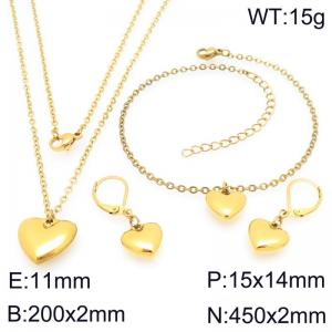Stainless steel heart-shaped element necklace, earrings, bracelet, three piece set - KS228835-Z