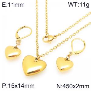 Stainless steel heart-shaped element necklace earrings two-piece set - KS228836-Z
