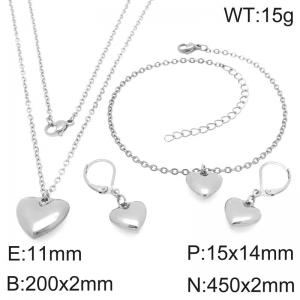 Stainless steel heart-shaped element necklace, earrings, bracelet, three piece set - KS228949-Z