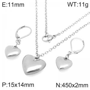 Stainless steel heart-shaped element necklace earrings two-piece set - KS228950-Z
