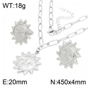 Stainless Steel Smiling Sun Face Jewelry Set for Women, 3D Embossed Sun God Stud Earrings & Paperclip Link Pendant Necklace, Waterproof Celestial Layering Jewelry Gift Set - KS232539-GC