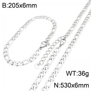 Stainless Steel Figaro Chain Jewelry Set, 6mm Figaro Link Necklace and Bracelet Set with Adjustable Extension Chain, Waterproof Non Tarnish Fashion Jewelry Gift for Men Women - KS232748-GC
