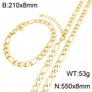 Gold Plated Stainless Steel Figaro Chain Jewelry Set, 8mm Figaro Link Necklace and Bracelet Set with Adjustable Extension Chain, Waterproof Non Tarnish Fashion Jewelry Gift for Men Women - KS232749-GC