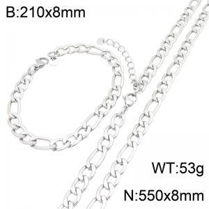 Stainless Steel Figaro Chain Jewelry Set, 8mm Figaro Link Necklace and Bracelet Set with Adjustable Extension Chain, Waterproof Non Tarnish Fashion Jewelry Gift for Men Women - KS232750-GC