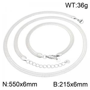 Stainless Steel Herringbone Chain Jewelry Set, 6mm Flat Snake Bone Necklace and Bracelet Set with Adjustable Extension Chain, Waterproof Non Tarnish Minimalist Fashion Jewelry Gift for Men Women - KS232754-GC