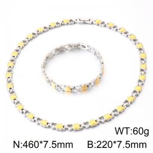 Stainless steel bracelet necklace heart-shaped gold hollow jewelry set - KS57496-DR