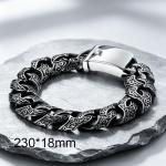 Vintage Scrollwork Cuban Link Bracelet for Men Stainless Steel Retro Carved Chain, Gothic Heavy Metal Wristband, Hypoallergenic Waterproof Punk Jewelry Gift - KB111165-BD-230