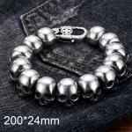 Men's Stainless Steel Skull Link Bracelet, Heavy Polished Biker Skull Chain Bracelet, Gothic Punk Rock Large Skull Wrist Cuff Jewelry Gift for Him - KB54086-D-200