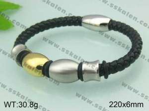 Stainless Steel Leather Bracelet - KB32924-T