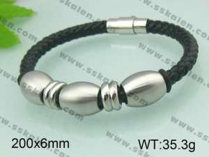 Stainless Steel Leather Bracelet - KB32932-T