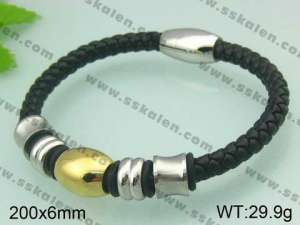 Stainless Steel Leather Bracelet - KB32944-T