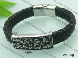 Stainless Steel Leather Bracelet - KB35350-T