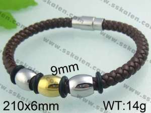 Stainless Steel Leather Bracelet   - KB40928-TXH