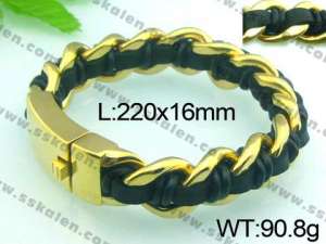 Stainless Steel Leather Bracelet   - KB47344-D
